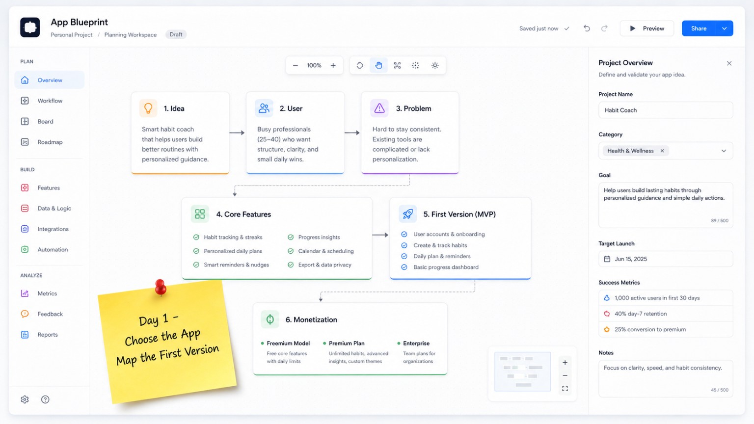 Day 1 app blueprint mockup