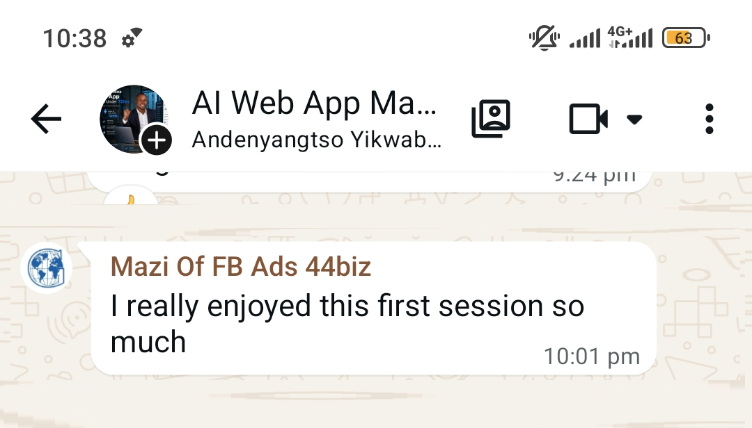 WhatsApp testimonial from Mazi: I really enjoyed this first session so much.