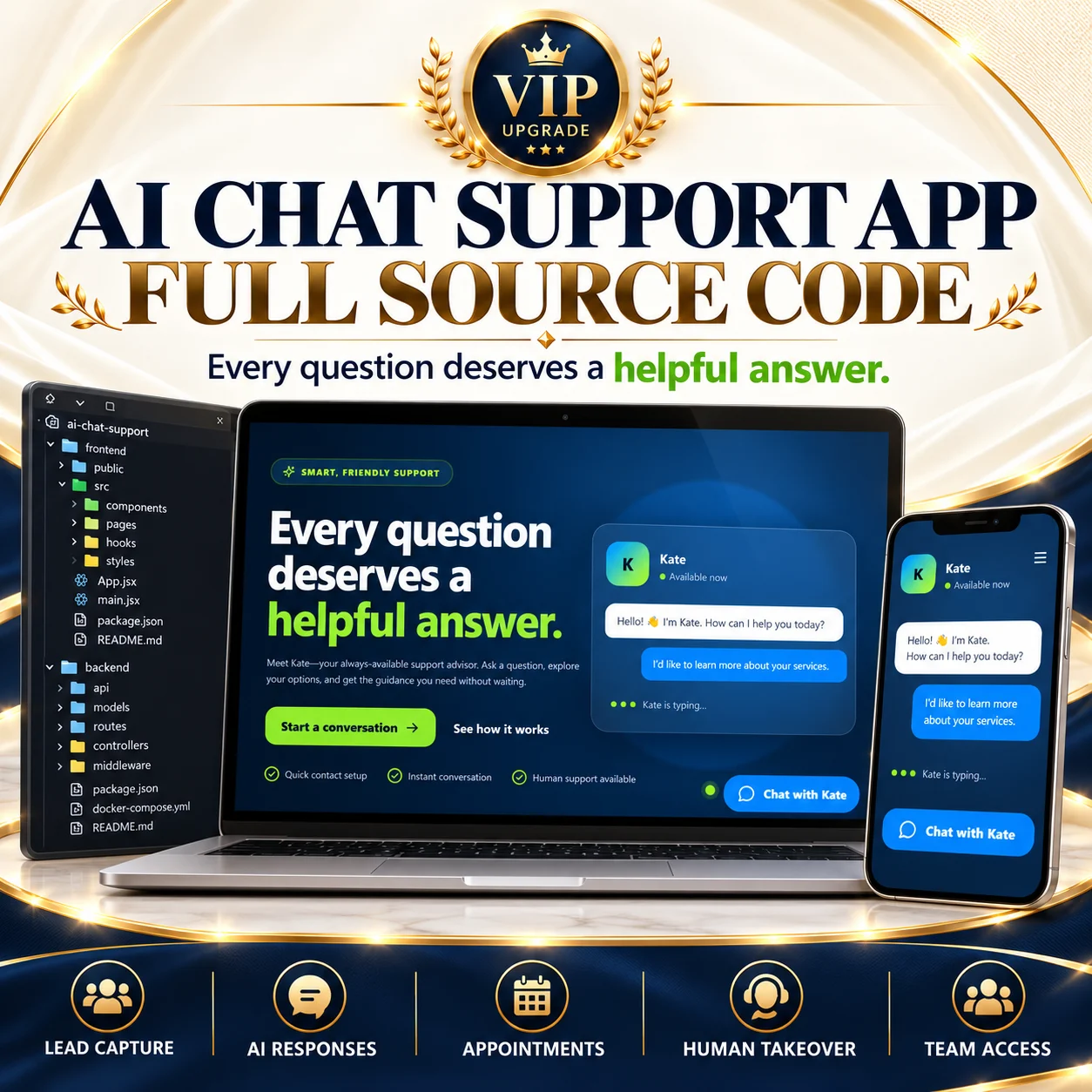 AI Chat Support App complete source code featuring Kate